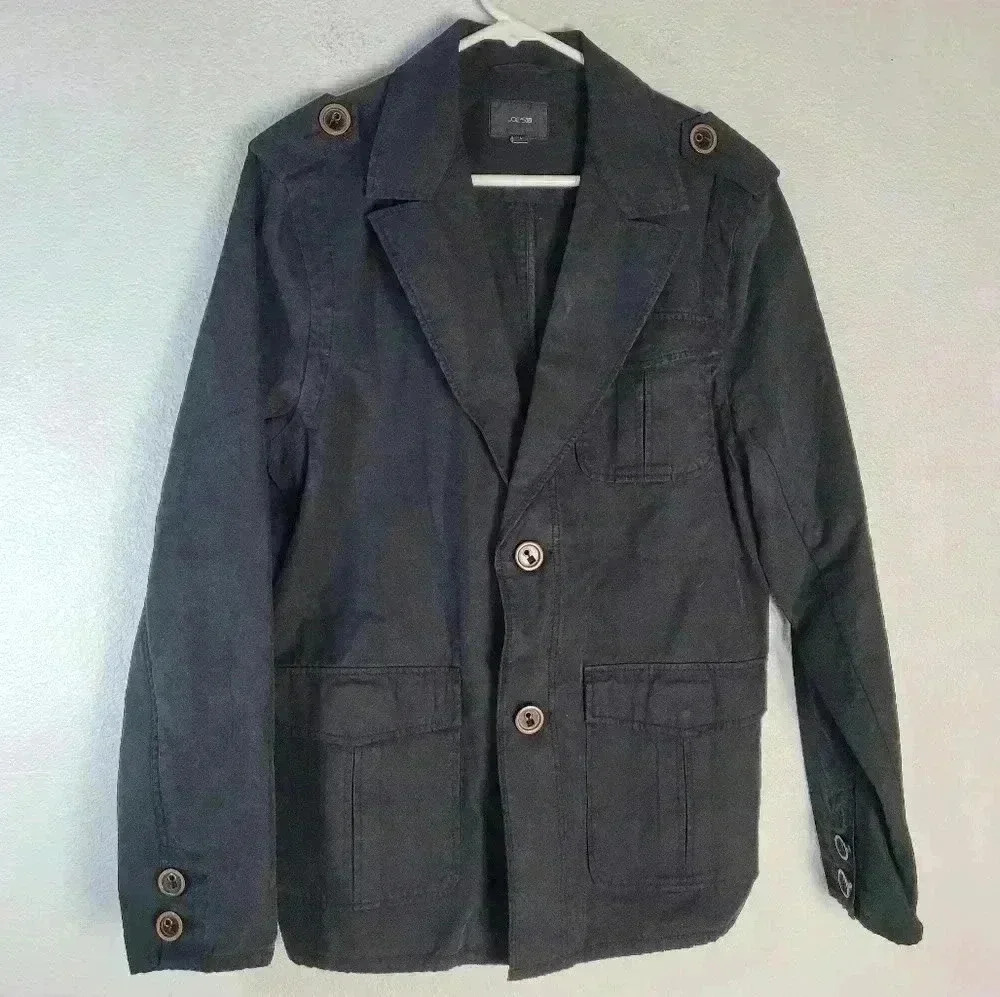 JOE'S JEANS Mens Black 2-Button Military Jacket Size Lg 100% Cotton